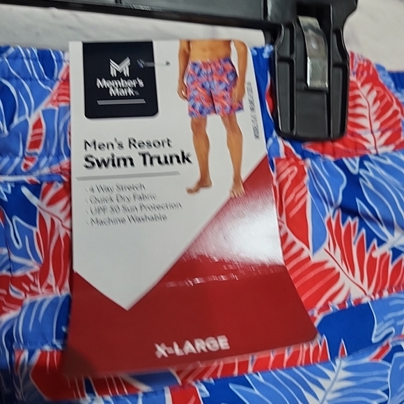 Men's Resort Swim Trunks X-Large Lined Red Blue Leaf Print Drawstring Quick Dry - Picture 3 of 7